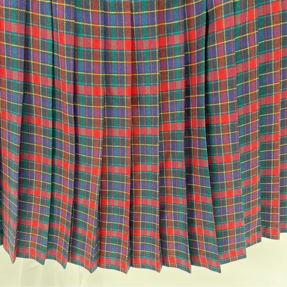 Vintage Wool Plaid Pleated Tartan Skirt Size 16 Edinburgh Made In Scotland Lined - Picture 9 of 9